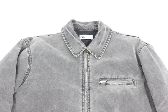 Zara Grey Denim Zip-Pocket Jacket – Size 28
