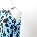 Blue Leopard Print Long-Sleeve Blouse - Size S-2