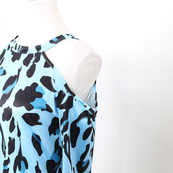 Blue Leopard Print Long-Sleeve Blouse - Size S