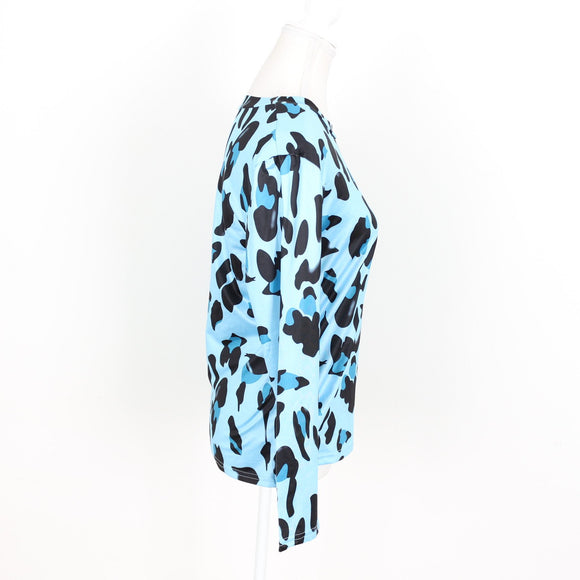 Blue Leopard Print Long-Sleeve Blouse - Size S