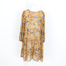 Mustard Leaf Print Chiffon Dress - Size M-1