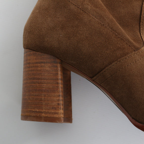 MNG Brown Genuine Suede Pointed-Toe Knee-High Boots - Size 40