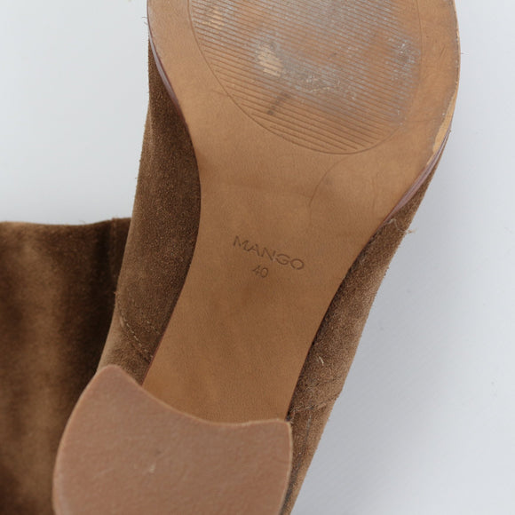 MNG Brown Genuine Suede Pointed-Toe Knee-High Boots - Size 40