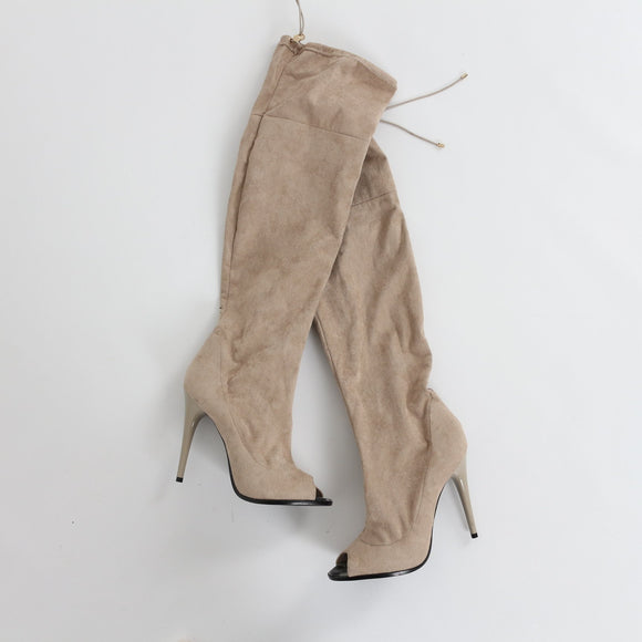 Castelon Suede Open-Toe Knee-High Boots - Size 37