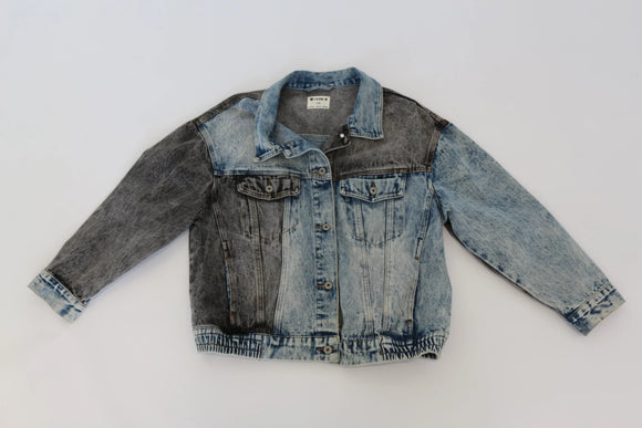 Two-Tone Light Blue & Grey Denim Jacket – M