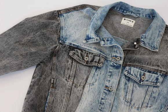 Two-Tone Light Blue & Grey Denim Jacket – M