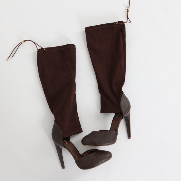 Castelon Brown Cut-Out Heeled Boots - Size 37