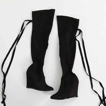 Schultz Black Suede Over-the-Knee Wedge Boots - Size 39