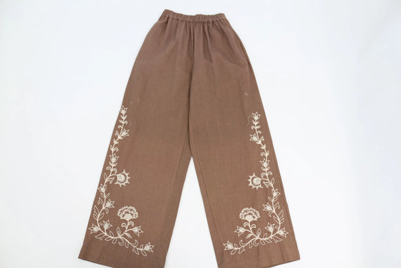 Paramount Brown White Embroidered Cotton Pants – S