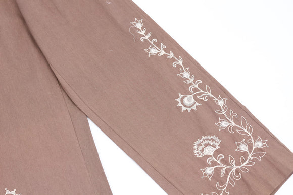 Paramount Brown White Embroidered Cotton Pants – S