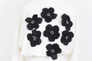 White Cinched-Waist Top with Black Beaded Floral Detail – Size M | Thrift Finds-2