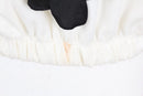White Cinched-Waist Top with Black Beaded Floral Detail – Size M | Thrift Finds-3