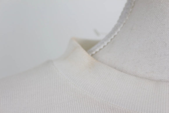 White Cinched-Waist Top with Black Beaded Floral Detail – Size M | Thrift Finds