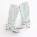 Baby Blue Genuine Leather Y2K Knee-High Cowgirl Boots - Size 38-1