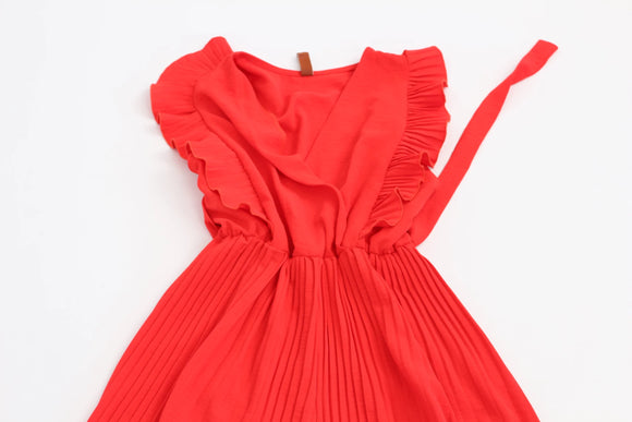 Red Sleeveless Frill Drawstring Jumpsuit – M