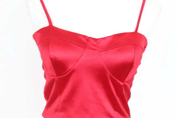 Bright Red Strappy Corset Crop Top – Size L | Thrift Finds