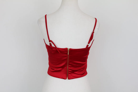 Bright Red Strappy Corset Crop Top – Size L | Thrift Finds