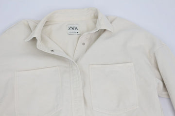 Zara White Denim Silver Snap-Button Shirt – S - 0