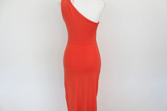 Orange Ruched Asymmetric Maxi Dress – Size M | Brand new