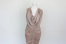 Champagne Sparkle Ruched Midi Dress – Size XL | Thrift Finds-1