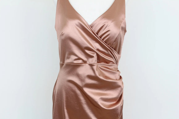Rose Gold Strappy Bodycon Dress with Side Slit – Size XL | Thrift Finds