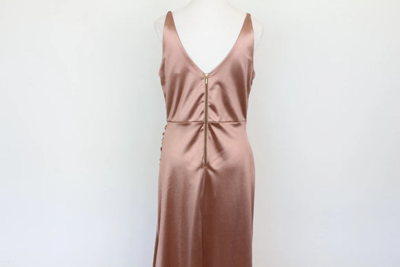 Rose Gold Strappy Bodycon Dress with Side Slit – Size XL | Thrift Finds