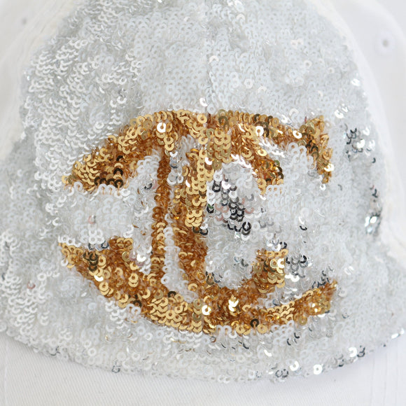 Just Cavalli White Sequin Logo Baseball Cap
