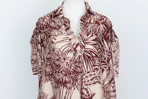 Maroon & Peach Jungle Print Shirt Dress – Size M | Thrift Finds