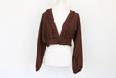 Brown Frilled Long-Sleeve Crop Top – Size XL | Brand new-1