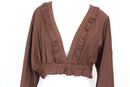 Brown Frilled Long-Sleeve Crop Top – Size XL | Brand new-2