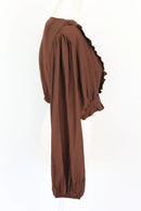 Brown Frilled Long-Sleeve Crop Top – Size XL | Brand new-3