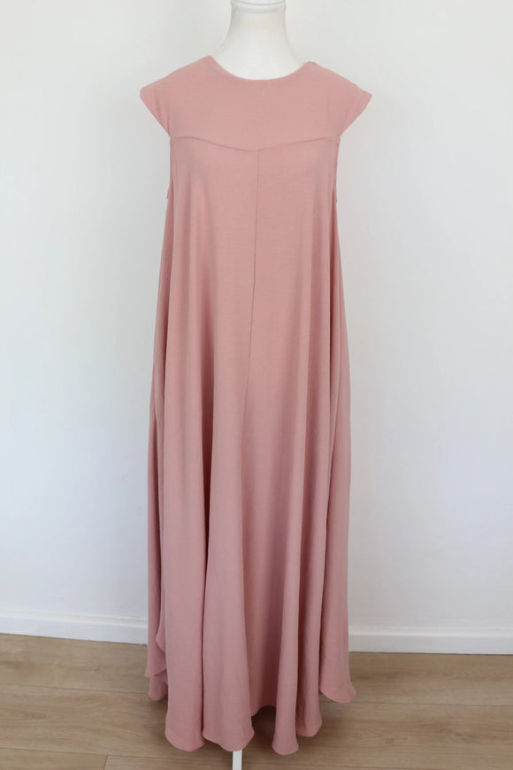 Pastel Pink Sleeveless A-Line Maxi Dress – Size L | Thrift Finds