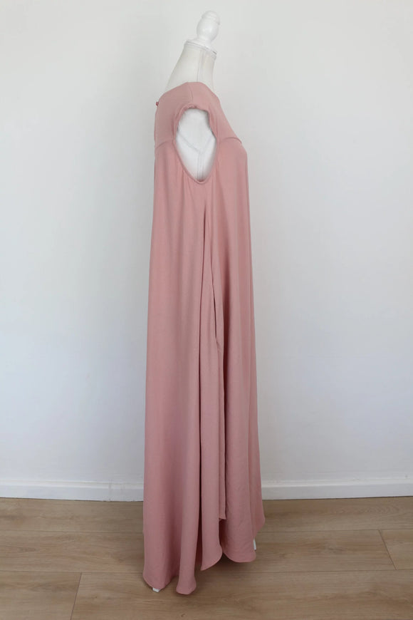 Pastel Pink Sleeveless A-Line Maxi Dress – Size L | Thrift Finds