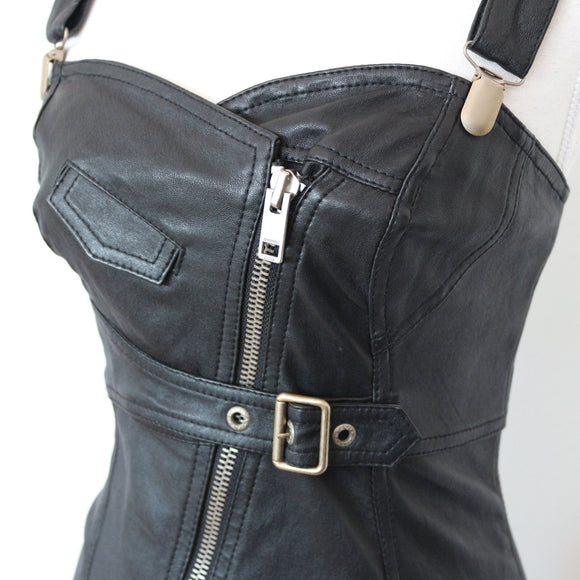 Diesel Biker-Style Leather Mini Dress - S