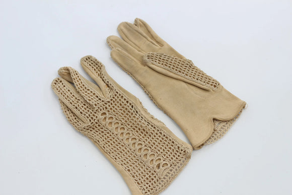 Beige Crochet Detail Dress Gloves – S