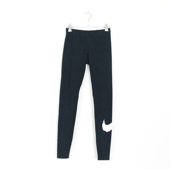 Nike Black Leggings with Large White Swoosh - XS