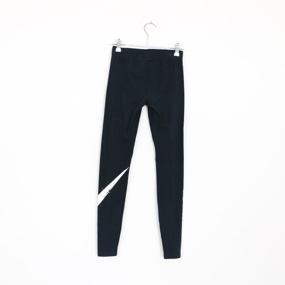 Nike Black Leggings with Large White Swoosh - XS
