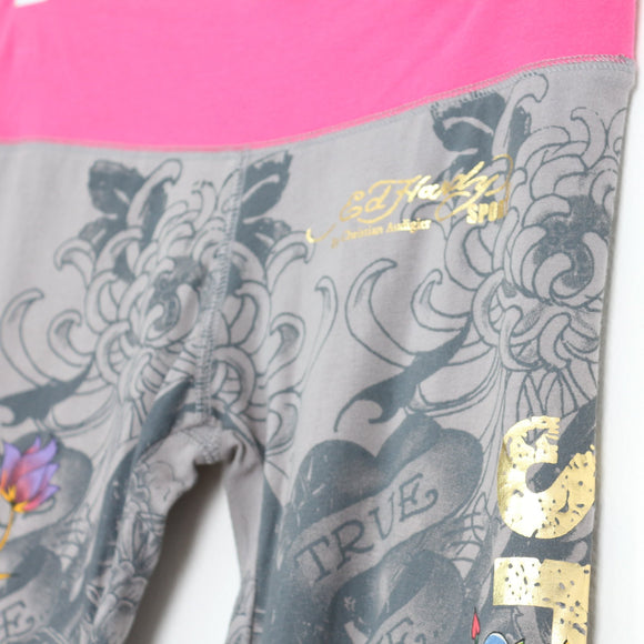 Ed Hardy Grey Leggings with Colourful Detailing - M