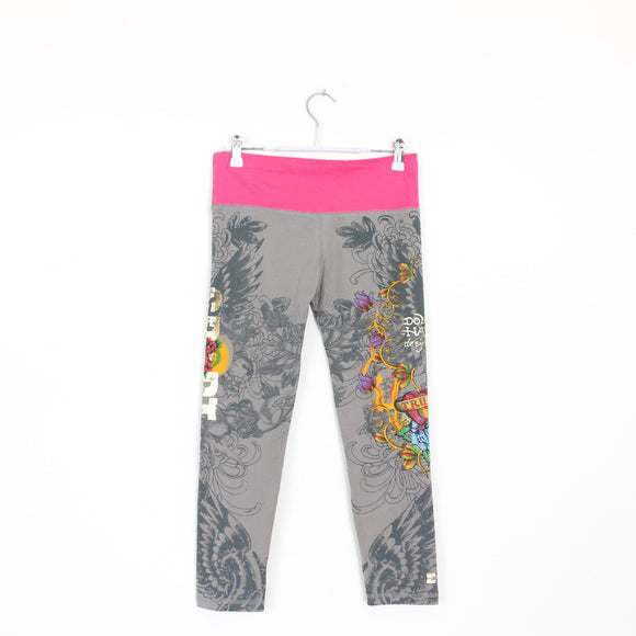 Ed Hardy Grey Leggings with Colourful Detailing - M