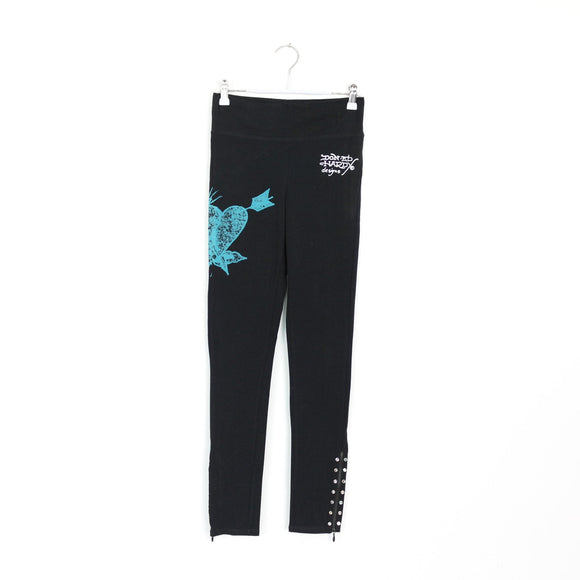 Ed Hardy Black Leggings with Blue Print - XS