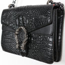 Black Croc-Effect Chain-Strap Crossbody Bag-3