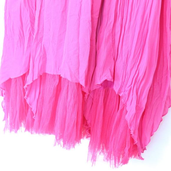 Bright Pink Velvet & Tulle Maxi Dress - Size 13/14