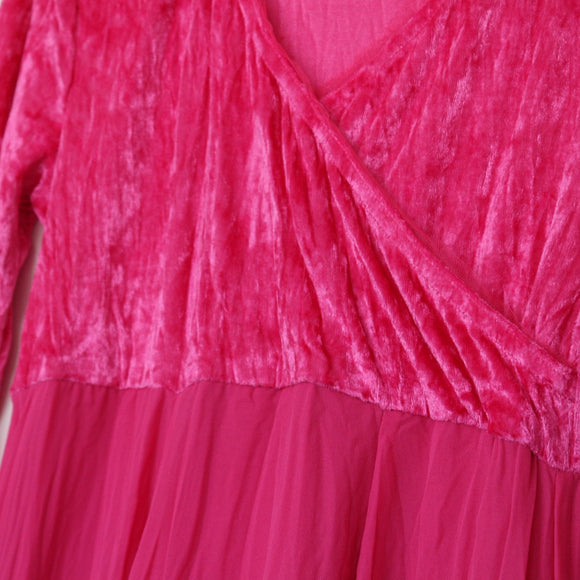 Bright Pink Velvet & Tulle Maxi Dress - Size 13/14