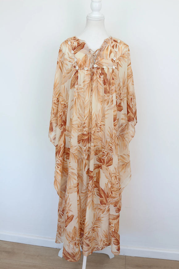 Peach Floral Dress with White Shell Detail – Size XL | Brand new
