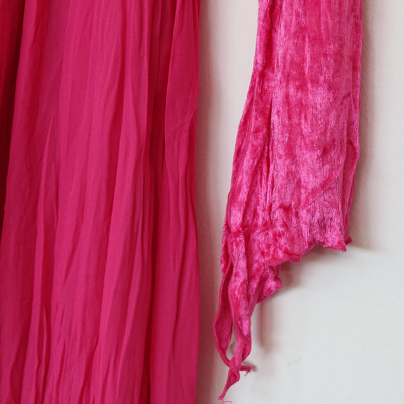 Bright Pink Velvet & Tulle Maxi Dress - Size 13/14
