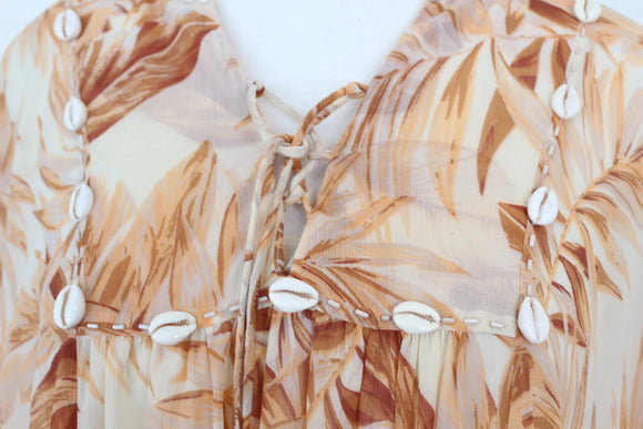 Peach Floral Dress with White Shell Detail – Size XL | Brand new