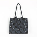 Black & Grey Chequered Beaded Boxy Handbag-1
