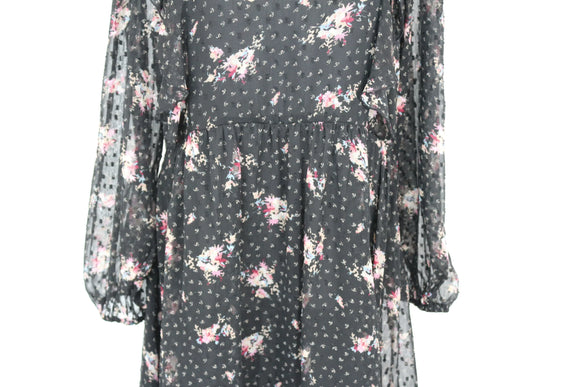 Black Chiffon Pink Floral Print Dress – Size M | Brand new