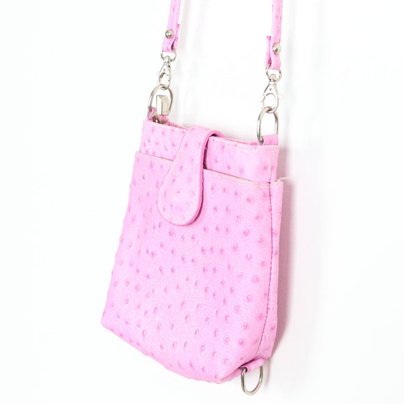 Pink Ostrich-Effect Crossbody Bag