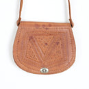 Tan Embossed Genuine Leather Saddle Crossbody Bag-1
